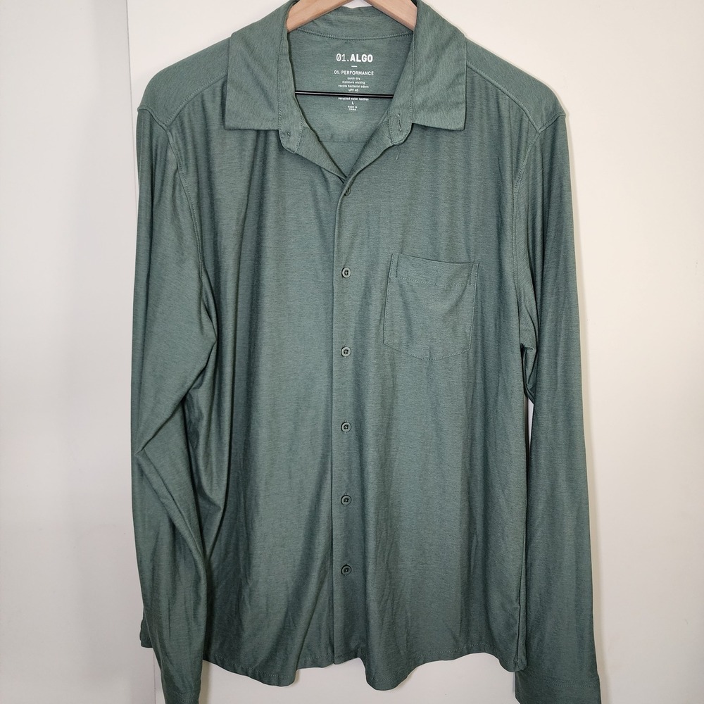 01.ALGO Performance Shirt Mens Large Green Excellent Long Sleeve Wicking UPF 40